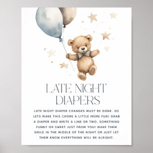 Süßer Teddybär Baby Shower 'Späte Nachtwindel' Poster