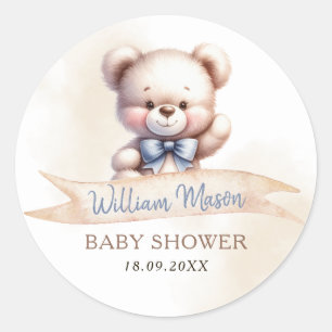 Süßer Teddybär Baby Shower Wasserfarbe Modern Runder Aufkleber