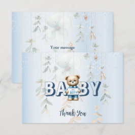 Süßer Teddybär Blau Floral Schön Party Dankeskarte