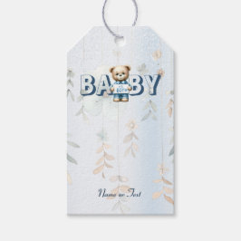 Süßer Teddybär Blau Floral Schön Party Geschenkanhänger
