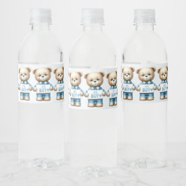 Süßer Teddybär Blau Floral Schön Party Wasserflaschenetikett