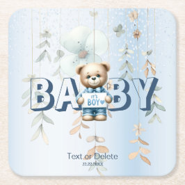 Süßer Teddybär Blau Floral Schön Rechteckiger Pappuntersetzer
