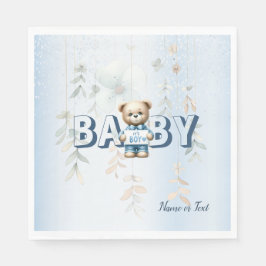 Süßer Teddybär Blau Florale Party Serviette