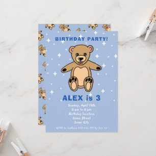 Süßer Teddybär Blau Jungen Geburtstag Einladung