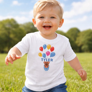 Süßer Teddybär Blaue Ballons Jungen Name Baby T-shirt