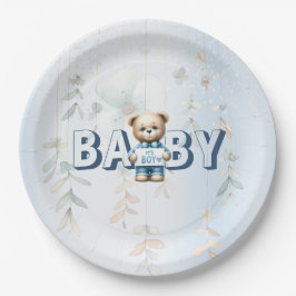 Süßer Teddybär Blaues Blumenfest Pappteller