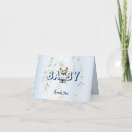 Süßer Teddybär Blaues Blumenmuster Schön Party Dankeskarte