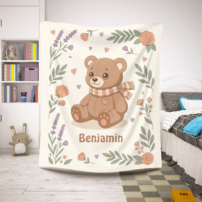 Süßer Teddybär Blumen Custom Name Sherpadecke (Von Creator hochgeladen)
