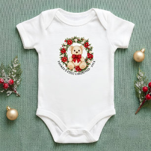 Süßer Teddybär-Blumenkranz-Baby-Weihnachten Baby Strampler