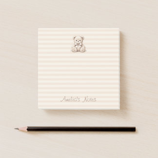 Süßer Teddybär braune Streifen & Kindername Schrif Post-it Klebezettel