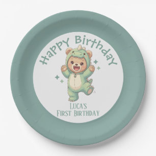 Süßer Teddybär-Dinosaurier 1. Geburtstag   Dino Bä Pappteller