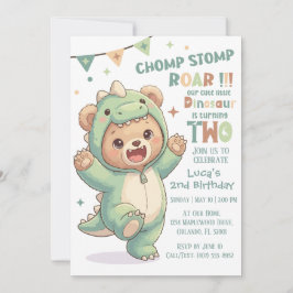 Süßer Teddybär-Dinosaurier | 2. Dino-Geburtstagsfe Einladung