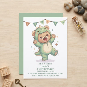 Süßer Teddybär-Dinosaurier   Dino-Bär 1. Geburtsta Einladung