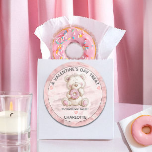 Süßer Teddybär Donut Valentinsgrüße Runder Aufkleber