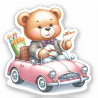 Süßer Teddybär fährt Kawaii- und Tierliebhaber Aufkleber