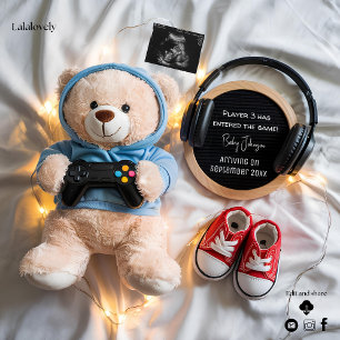 Süßer Teddybär Gamer Schwangerschaftsankündigung  Einladung