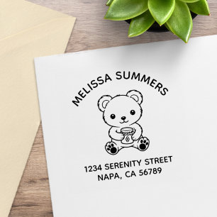 Süßer Teddybär hält eine Honigglas-Arch-Adresse Gummistempel