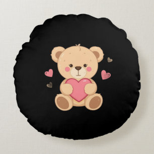Süßer Teddybär hält Herz – Liebe Rundes Kissen
