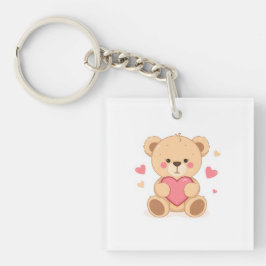 Süßer Teddybär hält Herz – Valentinstag Liebes-Ill Schlüsselanhänger