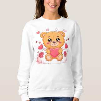 Süßer Teddybär hält rosa Herz T-Shirt Sweatshirt
