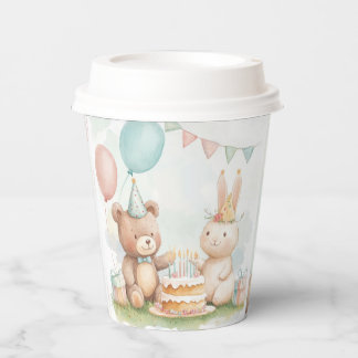 Süßer Teddybär & Hase Geburtstagspapierbecher Pappbecher
