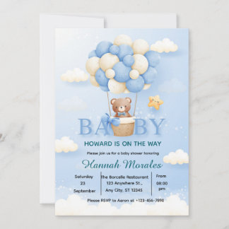 Süßer Teddybär Heißluftballon Baby Shower Einladun Einladung