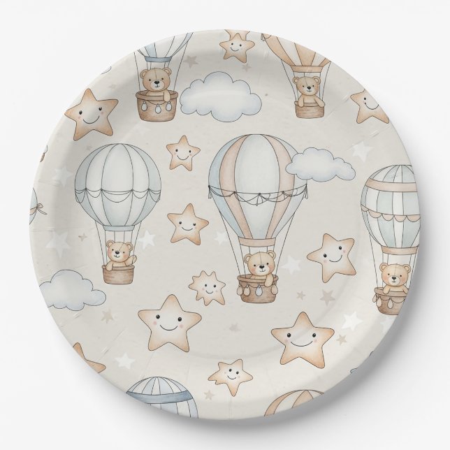 Süßer Teddybär Heißluftballon Neutrales Muster 1 Pappteller (Vorderseite)