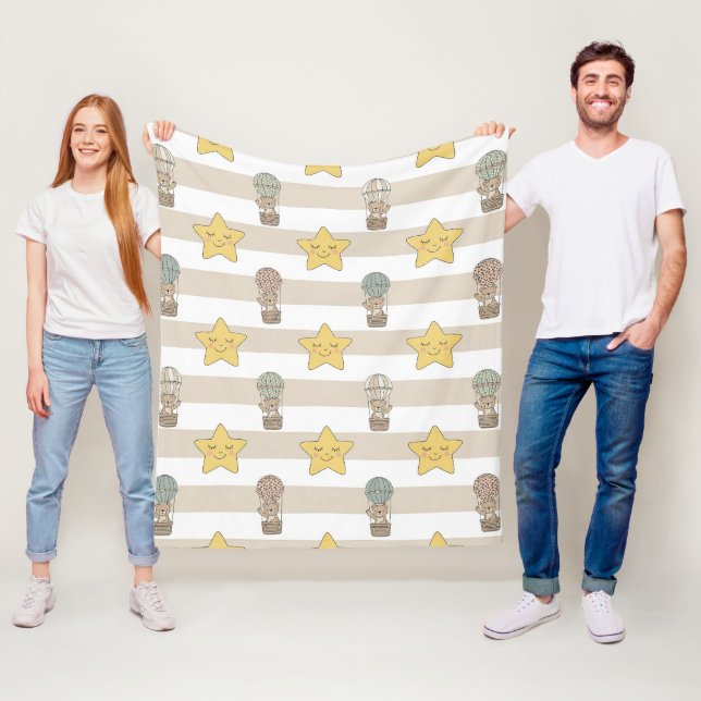Süßer Teddybär-Heißluftballon-Neutralmuster 2 Fleecedecke (Beispiel)
