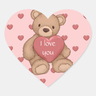 süßer Teddybär Herz-Aufkleber