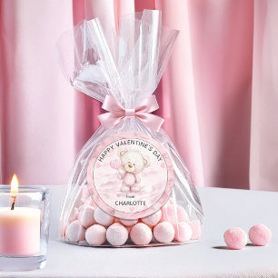 Süßer Teddybär Herz Pop Frohen Valentinstag Runder Aufkleber
