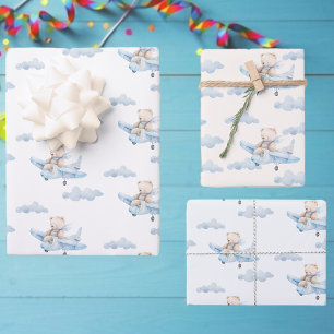 Süßer Teddybär im Flugzeug Geschenkpapier Set