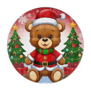 Süßer Teddybär im Weihnachtsmannanzug Schneidebrett