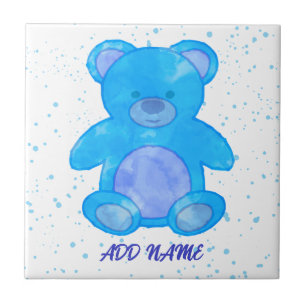 Süßer Teddybär Individueller Text Blau Fliese