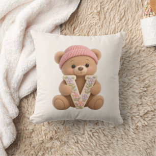 Süßer Teddybär Initial V Baby Mädchen Wurf Kissen
