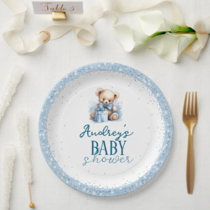 Süßer Teddybär Junge Baby Shower Pappteller