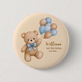 Süßer Teddybär Junge Geburtstag Personalisiert  Button