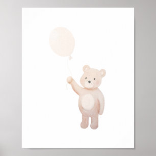 Süßer Teddybär mit Ballon Wasserfarbe Kinderzimmer Poster