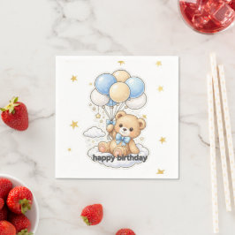 "Süßer Teddybär mit Ballons Jungen-Geburtstag Serviette