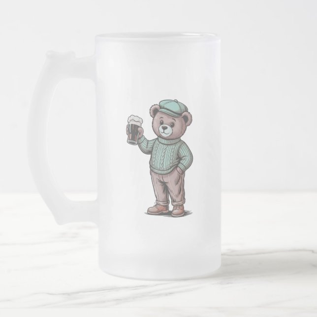 Süßer Teddybär mit Bier Mattglas Bierglas (Links)