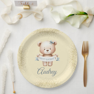 Süßer Teddybär mit Geburtstag Pappteller
