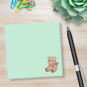 Süßer Teddybär mit gestreifter grüner Schärpe Post-it Klebezettel