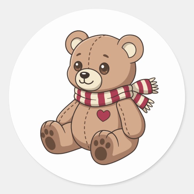 Süßer Teddybär mit gestreifter Schal Runder Aufkleber (Vorderseite)