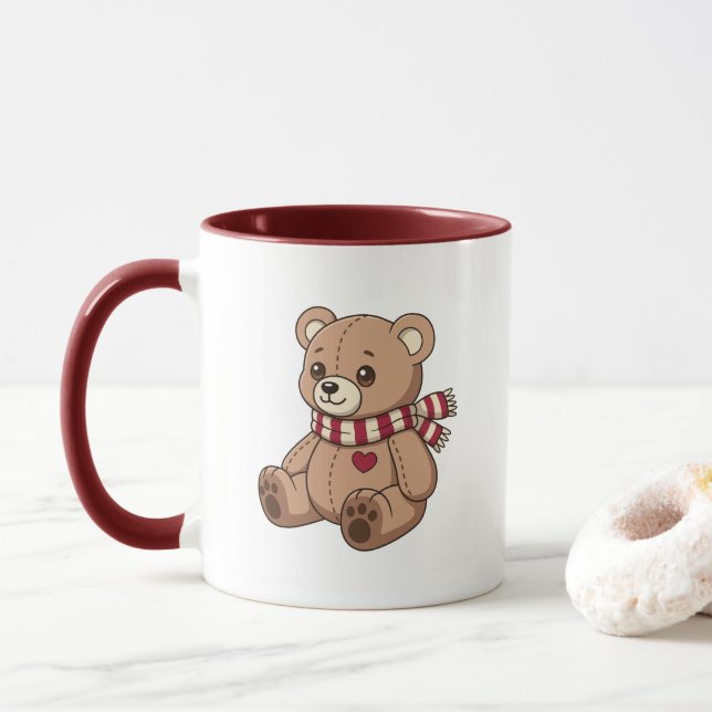 Süßer Teddybär mit gestreifter Schal Tasse (Mit Donut)