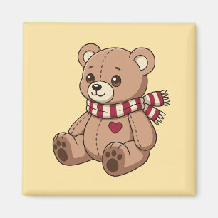 Süßer Teddybär mit gestreifter Schärpe Gelb Magnet