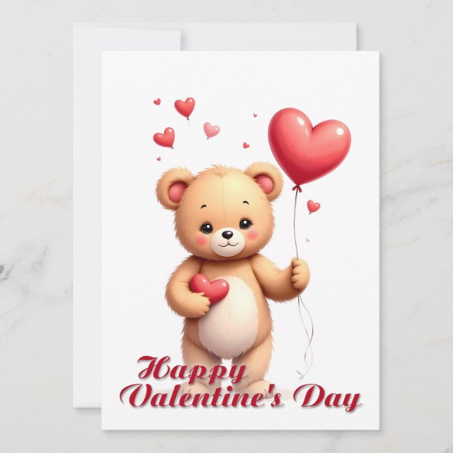 Süßer Teddybär mit Herz – Frohen Valentinstag (Vorderseite)