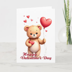 Süßer Teddybär mit Herz – Frohen Valentinstag Karte