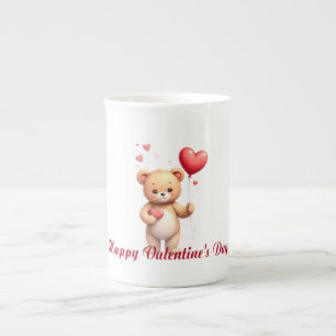 Süßer Teddybär mit Herz – Frohen Valentinstag Prozellantasse
