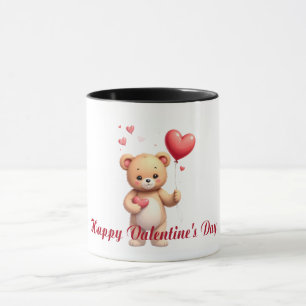 Süßer Teddybär mit Herz – Frohen Valentinstag Tasse