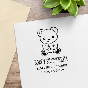 Süßer Teddybär mit Honigglas-Adresse Gummistempel