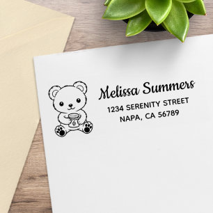Süßer Teddybär mit Honigglas Rücksendeadresse Gummistempel
